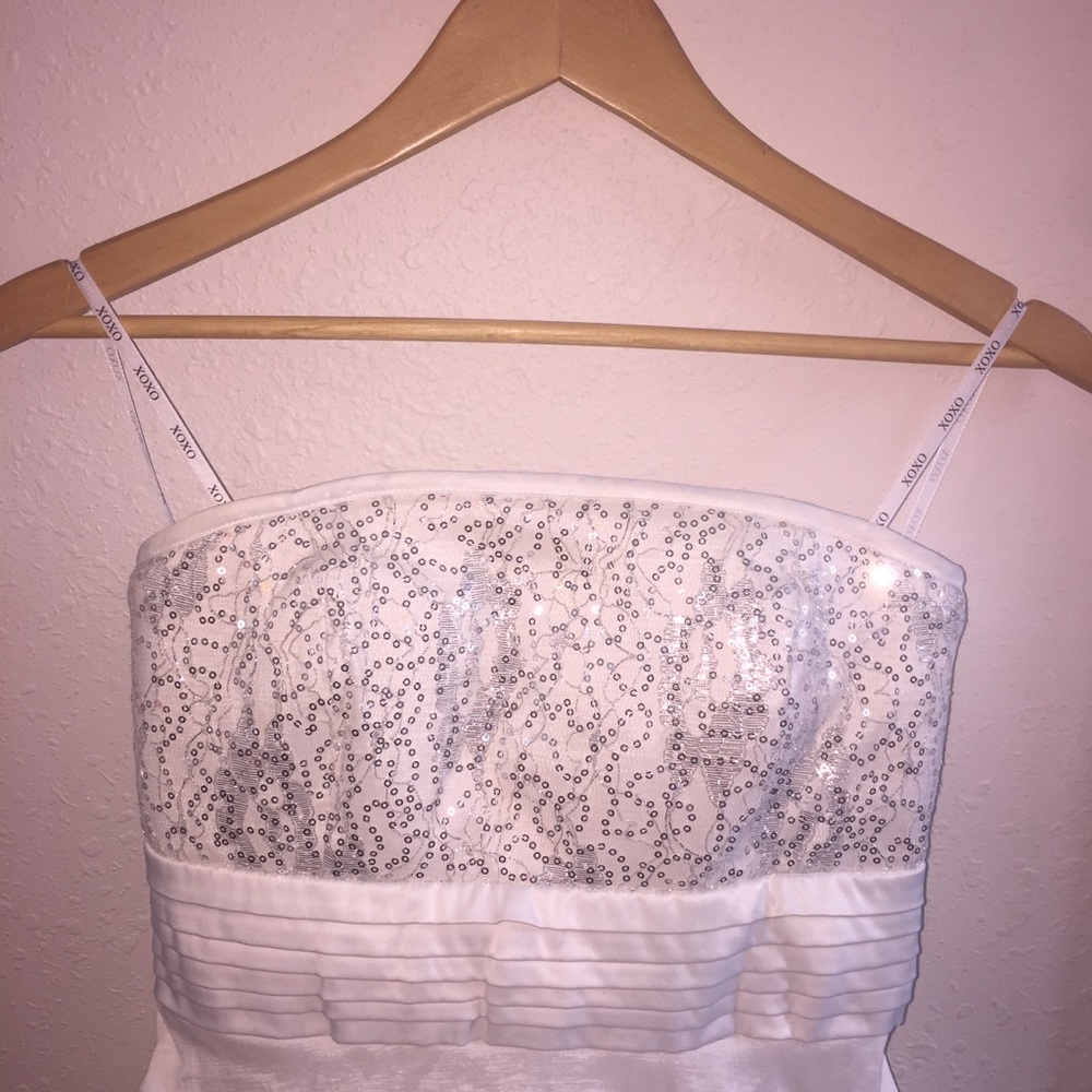 white sparkly short prom homecoming formal dress